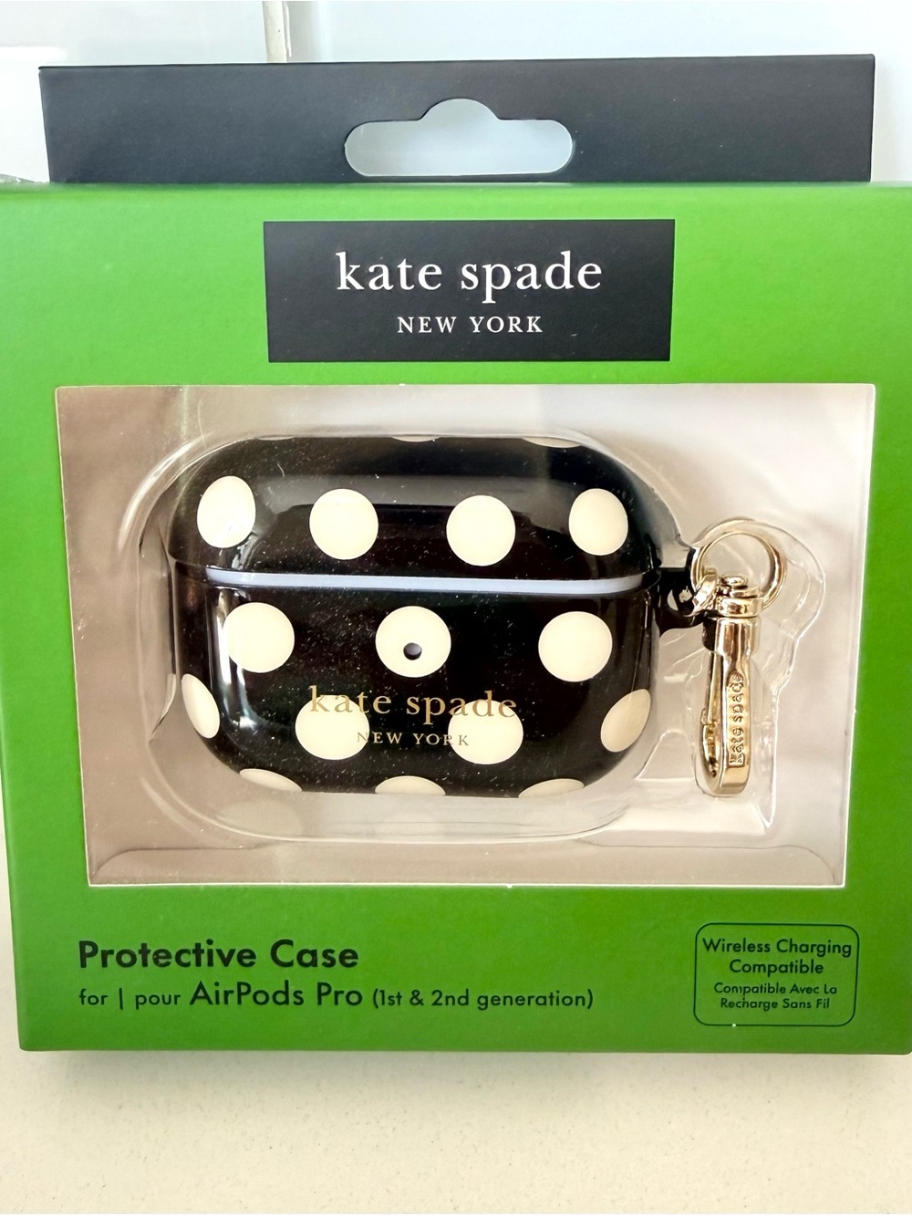 kate spade Black & White Polka Dot AirPods Pro Case with Gold hardware